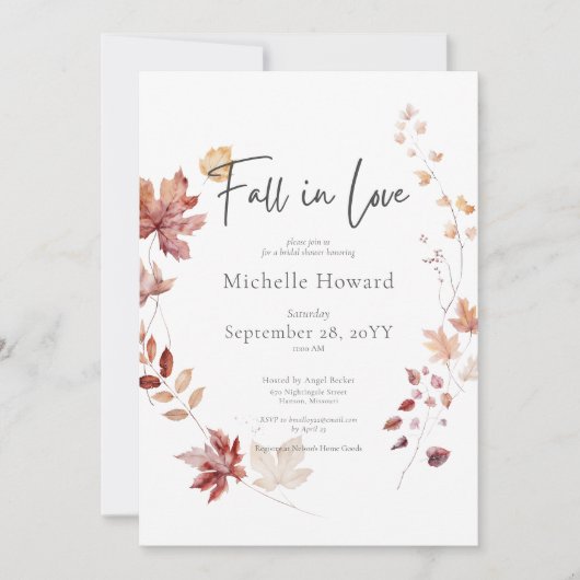 Rustikale Blätter aus Weinrost fallen in Liebe Bra Einladung (Vorderseite)