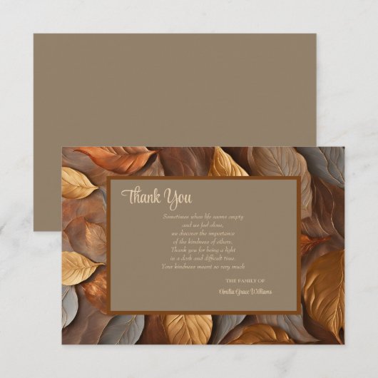 Rustikale Blätter Beileid Danke Karte (Vorne/Hinten)