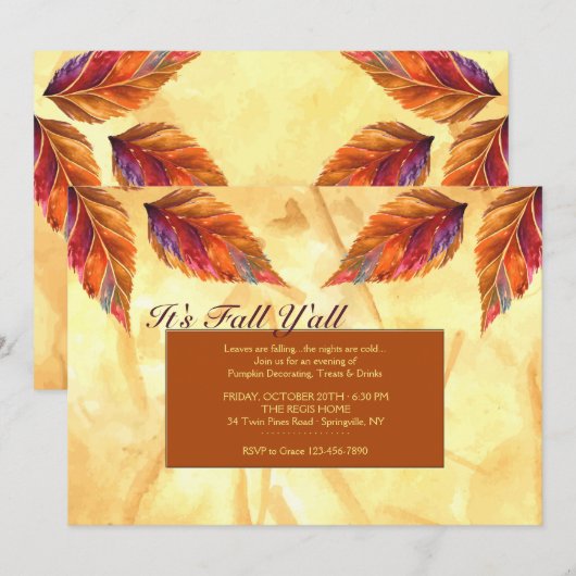 Rustikale Blätter Einladung (Vorne/Hinten)