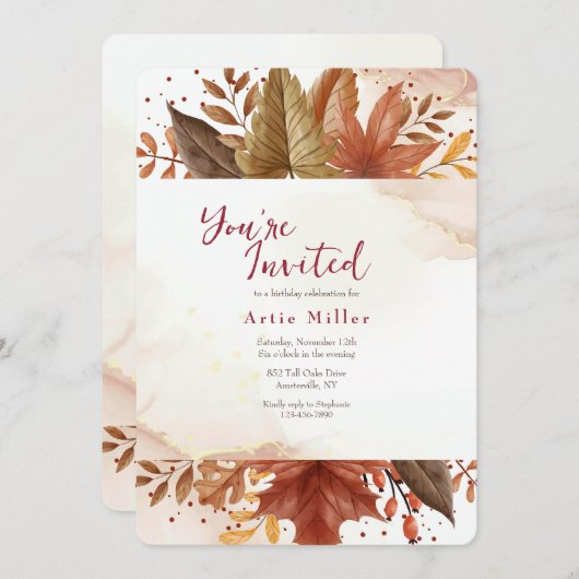 Rustikale Blätter Einladung (Vorne/Hinten)