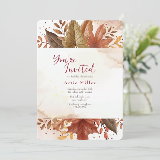 Rustikale Blätter Einladung (Stehend Vorderseite)