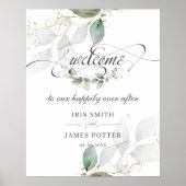 Rustikale Blätter Grün Gold Hochzeit Begrüßungszei Poster (Vorne)