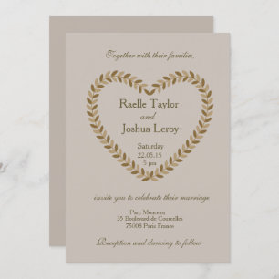 Rustikale Blätter Herz taupe Hochzeit im Herbst Ei Einladung