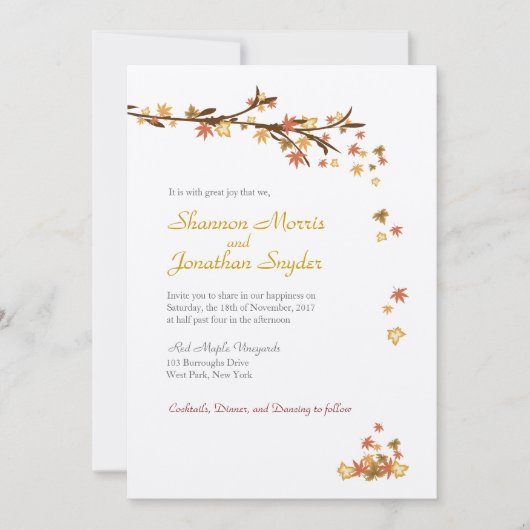 Rustikale Blätter Hochzeitsfeiern Einladung (Vorderseite)