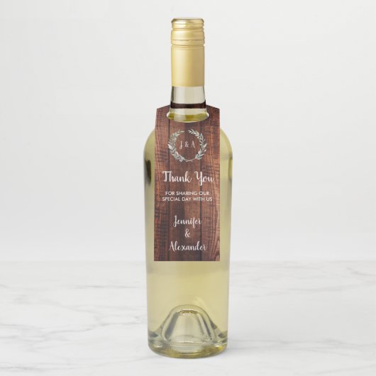 Rustikale Blätter Holz Danke für Ihre Hochzeit Flaschenanhänger (Auf Flasche)