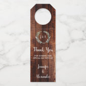 Rustikale Blätter Holz Danke für Ihre Hochzeit Flaschenanhänger (Vorderseite)