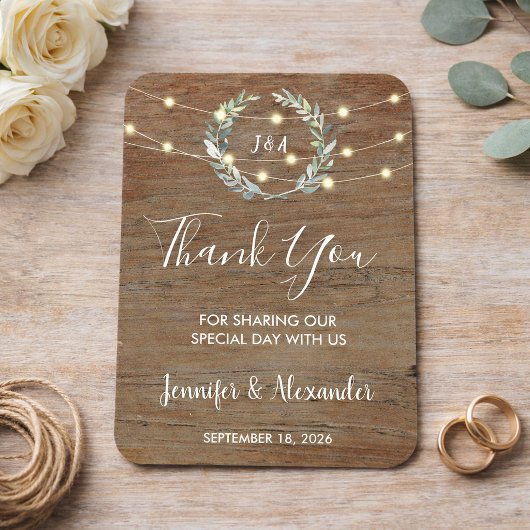 Rustikale Blätter Holz-Lichterkette Danke Hochzeit Magnet