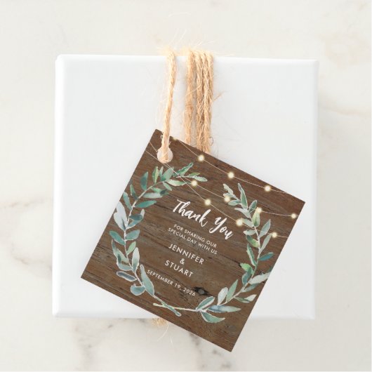 Rustikale Blätter Holz-Lichterkette Hochzeit Danke Geschenkanhänger (Beispiel)