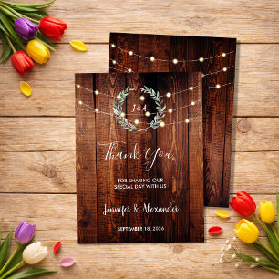 Rustikale Blätter Lichterkette Danke Hochzeitskart