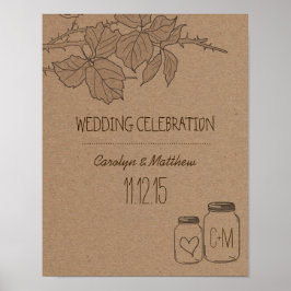 Rustikale Blätter | Mason Jar | Heart Wedding Poster