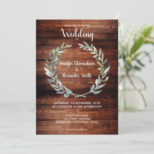 Rustikale Blätter mit Aquarellfarbe Einladung (Stehend Vorderseite)