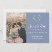 Rustikale Blätter Monogramm Foto Save the Date Einladung (Vorderseite)