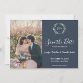 Rustikale Blätter Monogramm Foto Save the Date Einladung (Vorderseite)
