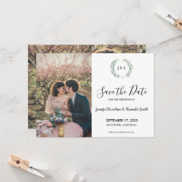 Rustikale Blätter Monogramm Foto Save the Date Einladung