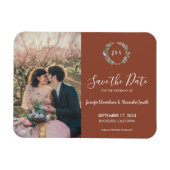 Rustikale Blätter Monogramm Foto Save the Date Magnet (Horizontal)