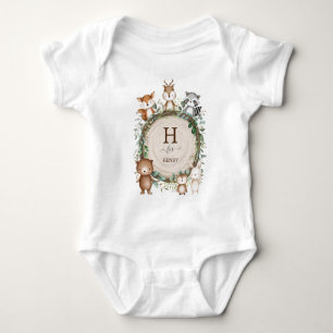 Rustikale Blätter Niedliche Holzlandtiermonogramm Baby Strampler