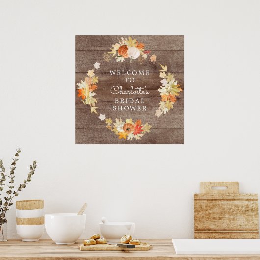 Rustikale Blätter Pumpkins Brautparty Willkommen Poster (Küche)