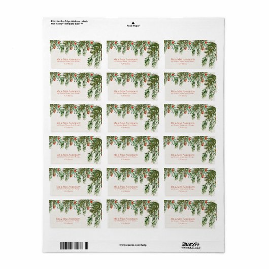 Rustikale Blätter Red Berry Weihnachtsansprache Adressaufkleber (Vorne)