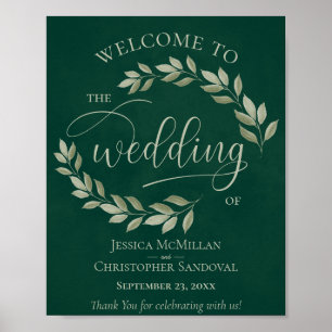 Rustikale Blätter Sage & Emerald Wedding Begrüßung Poster
