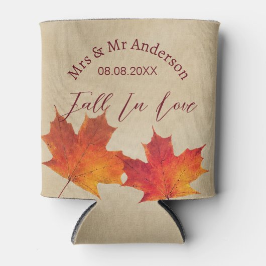 Rustikale Blätter sinken in der Liebe Gastgeschenk Dosenkühler (Vorderseite)