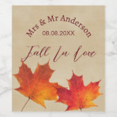 Rustikale Blätter sinken in der Liebe Gastgeschenk Weinetikett (Einzelnes Label)