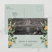Rustikale Blätter Sonnenblume Save the Date Postkarte (Vorne/Hinten)