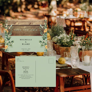 Rustikale Blätter Sonnenblume Save the Date Postkarte