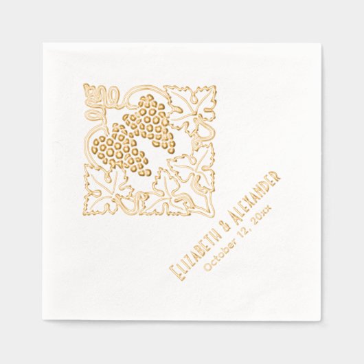 Rustikale Blätter Strauß Trauben Name Datum Servietten Mit Folie (Vorderseite)