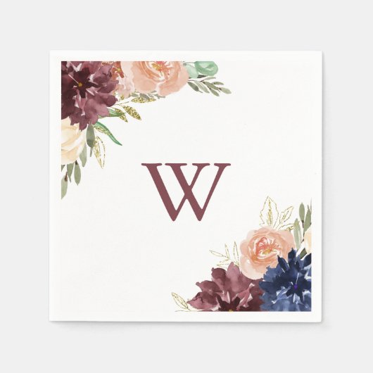 Rustikale Blätter und blutige Monogramm-Hochzeit Serviette (Vorderseite)