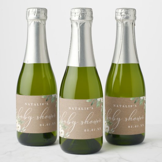 Rustikale Blätter und Weißer Mini-Sparkling Weinla Schaumweinetikett (Flaschen)