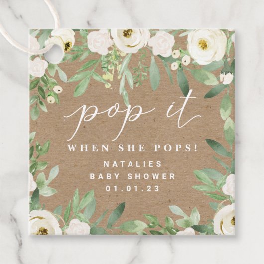 Rustikale Blätter und weißer Pop, wenn Gefallen Ta Geschenkanhänger (Vorderseite)