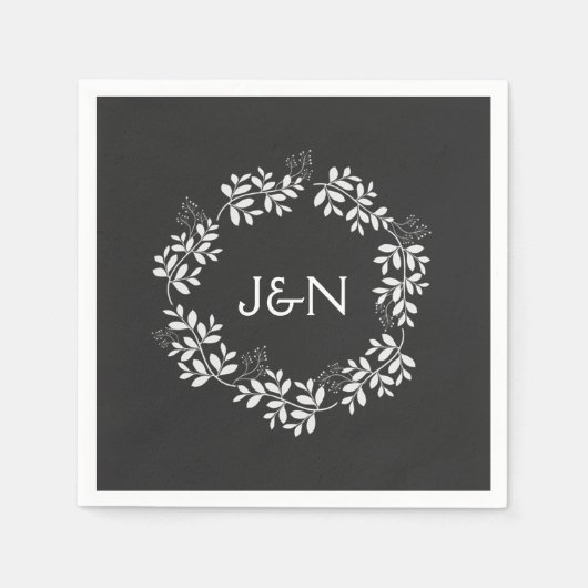 Rustikale Blätter Wreath Moderne Personalisierte H Serviette (Vorderseite)