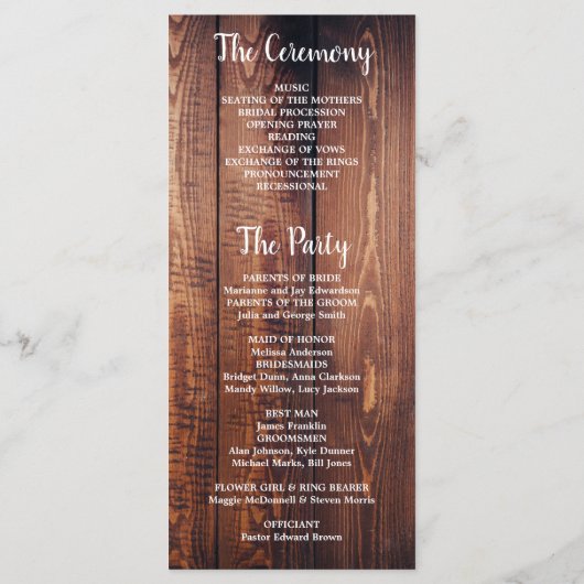 Rustikale Blätter zum Hochzeitsprogramm für Stallh Programm (Rückseite)