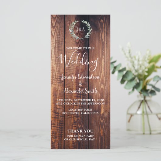 Rustikale Blätter zum Hochzeitsprogramm für Stallh Programm (Stehend Vorderseite)