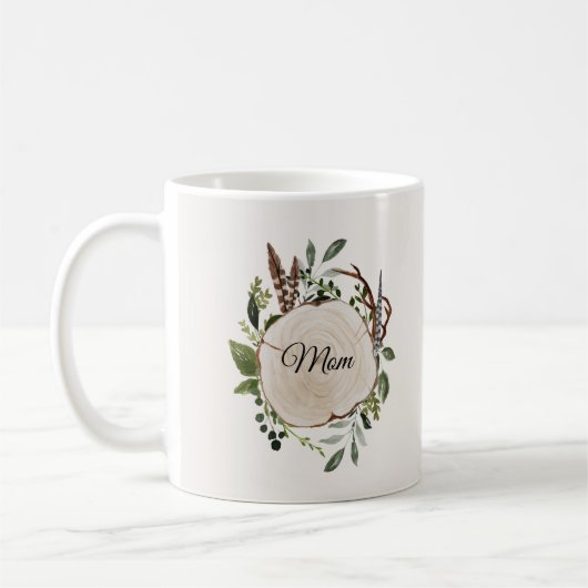 Rustikale Blattkalk-Holzscheibe Kaffeetasse (Links)