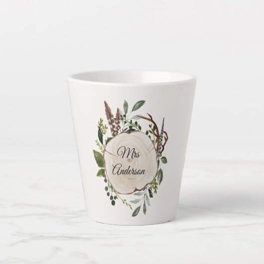 Rustikale Blattkalk-Holzscheibe Milchtasse (Vorderseite)