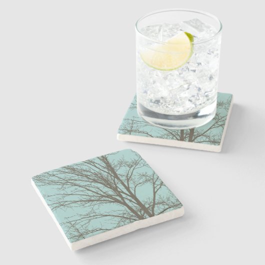 Rustikale, blaubraune Baumzweige Steinuntersetzer (Seitenansicht)