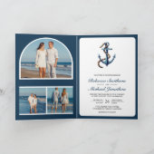 Rustikale blaue Anker-Tau-Foto-QR-Code-Hochzeit Einladung (Innenseite)