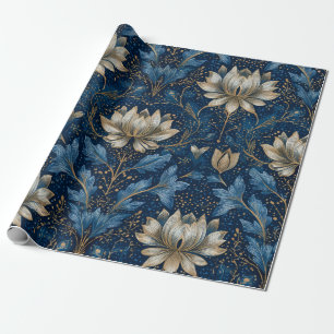 Rustikale Blaue Art Nouveau Fette Vintage-Goldblu Geschenkpapier
