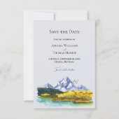 Rustikale Blaue Berg-Wasserfarbe Save The Date Kar (Vorderseite)