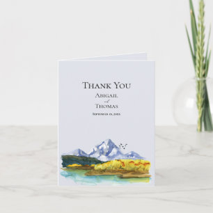 Rustikale Blaue Berg-Wasserfarben-Hochzeit Dankeskarte