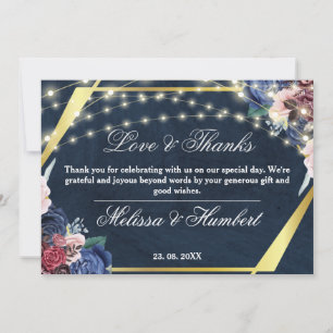 Rustikale blaue Blume Gold-Holzwinger-Lichter Hoch Dankeskarte