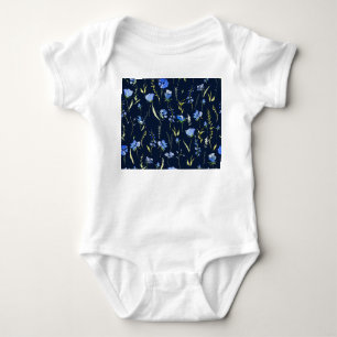 Rustikale blaue Blumen: Botanische Illustration. Baby Strampler