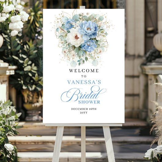 Rustikale blaue Blumen- und Grünpflanzen-Hochzeits Poster