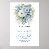 Rustikale blaue Blumen- und Grünpflanzen-Hochzeits Poster (Vorne)