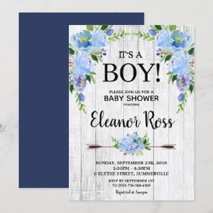 Rustikale blaue Blumen zur Babyparty Flowers Boy Einladung