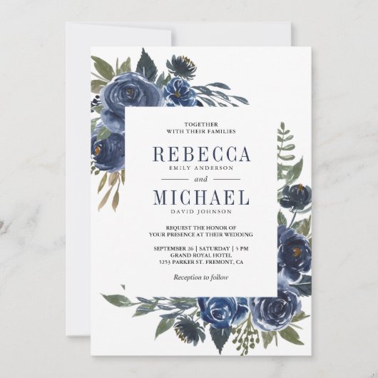 Rustikale blaue Blüte auf einer Hochzeit Einladung (Vorderseite)