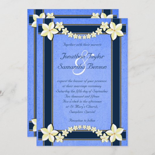 Rustikale blaue Blütenblütenpracht - Hochzeitsfeie Einladung (Vorne/Hinten)