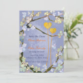 Rustikale blaue Blütenhochzeit rettet das Datum Save The Date (Stehend Vorderseite)