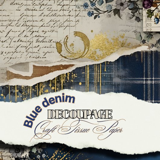 Rustikale blaue Denim-Ephemera-Blumen-Decoupage-Dr Seidenpapier
